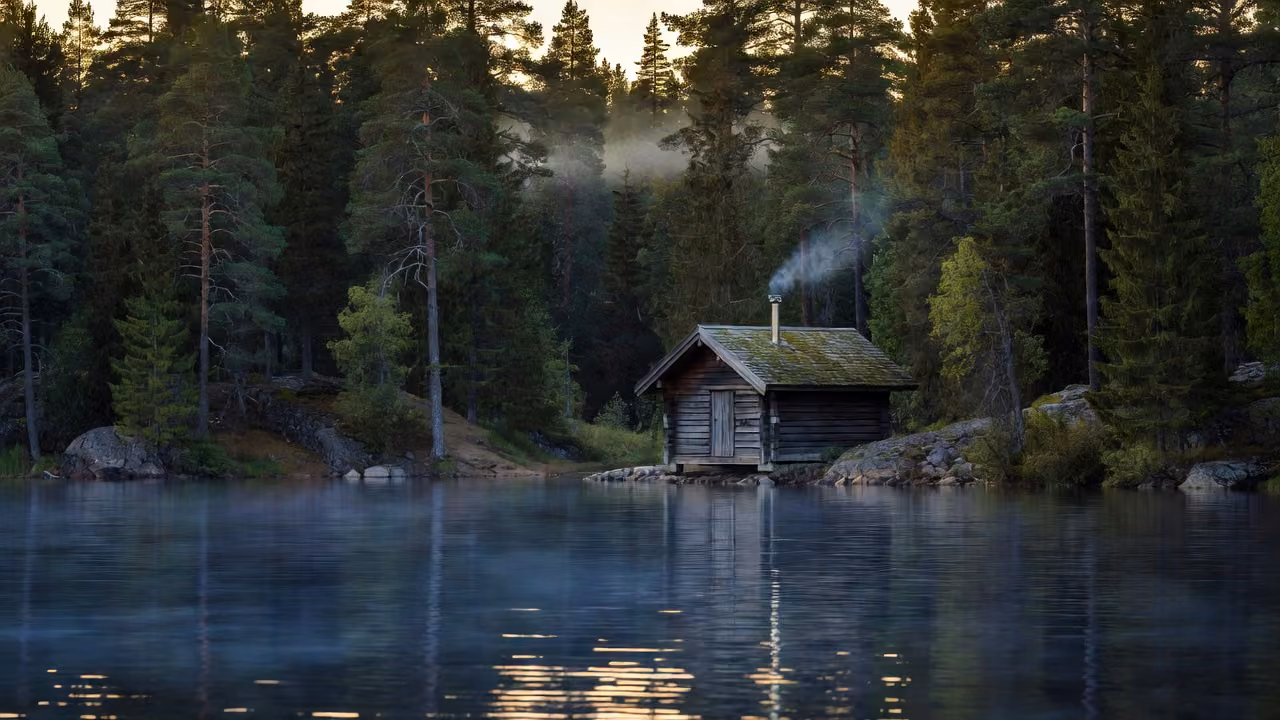 Lakeside Finnish sauna cabin by the water